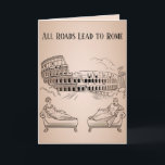 Funny Ancient Roman Valentine's Day Card<br><div class="desc">"All Roads Lead to Love". Make history with your Valentine this year. Transport your love story to ancient Rome with this line art illustration featuring the Colosseum and two regal classical figures lounging on ornate Roman couches. The soft sepia-toned scene captures the grandeur of ancient Roman architecture while adding a...</div>