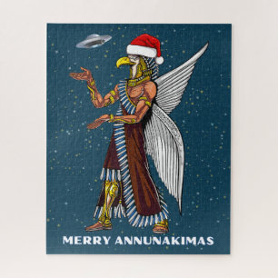 Funny Ancient UFO Annunaki Alien Christmas Jigsaw Puzzle