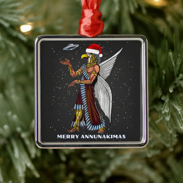 Funny Ancient UFO Annunaki Alien Christmas Metal Ornament (Tree)
