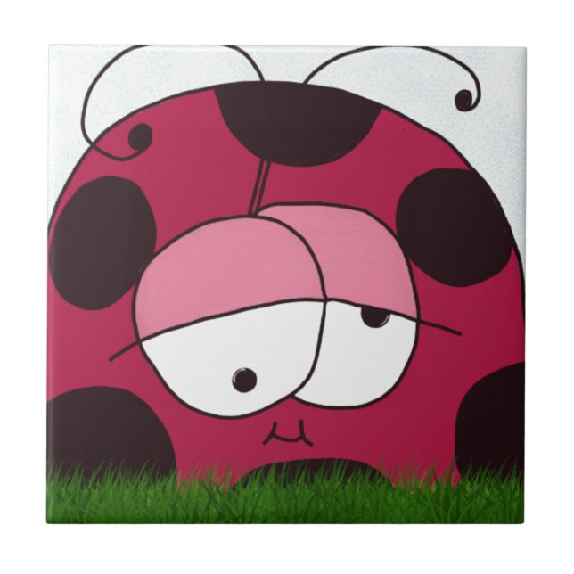 Funny and Chubby Ladybug Ceramic Tile (Front)