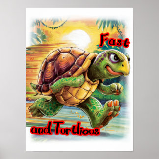 Funny and Colourful Cartoon Turtle on a Poster