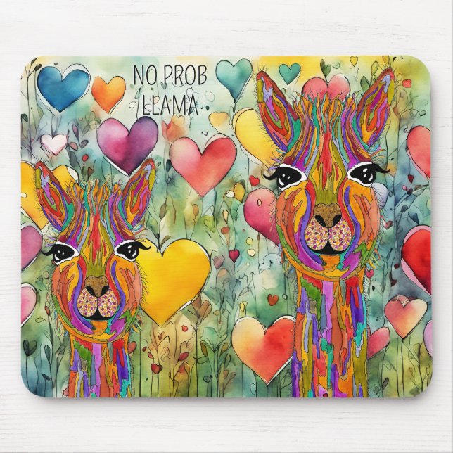 Funny and Colourful No Prob Llama Mouse Pad (Front)