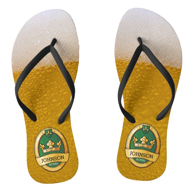 Funny and Cool Beer Glass Golden Badge Name Thongs (Footbed)