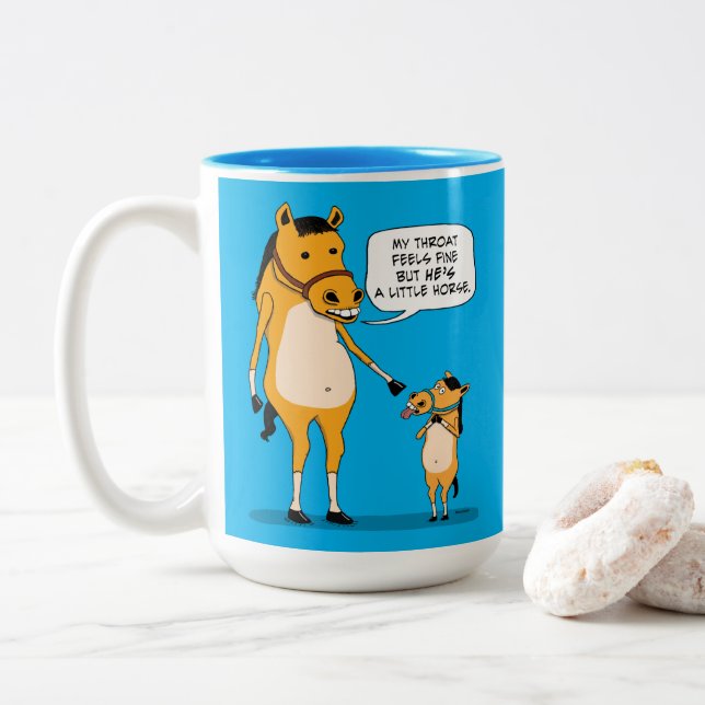 Funny and Cute Big Horse and Little Horse Two-Tone Coffee Mug (With Donut)