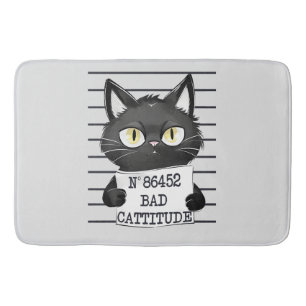 Funny and Cute Black Cat Mugshot Bath Mat