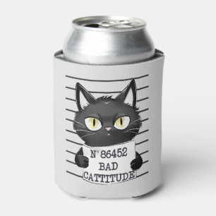 Funny and Cute Black Cat Mugshot Can Cooler
