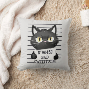 Funny and Cute Black Cat Mugshot Cushion