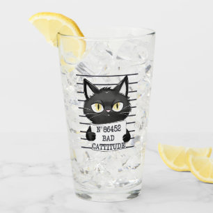 Funny and Cute Black Cat Mugshot Glass