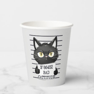 Funny and Cute Black Cat Mugshot Paper Cups