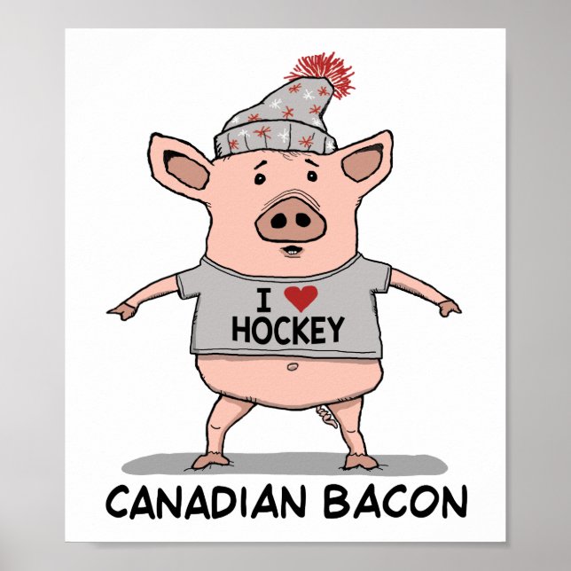 Funny and Cute Canadian Bacon Pig Poster (Front)