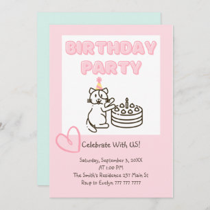 Funny and Cute Cat&Cake Birthday Invitation