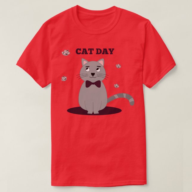 Funny And Cute Cat Day T-Shirt (Design Front)