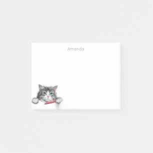 Funny and cute cat with a red pen add your name post-it notes