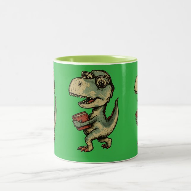 Funny and cute dino Two-Tone coffee mug (Center)