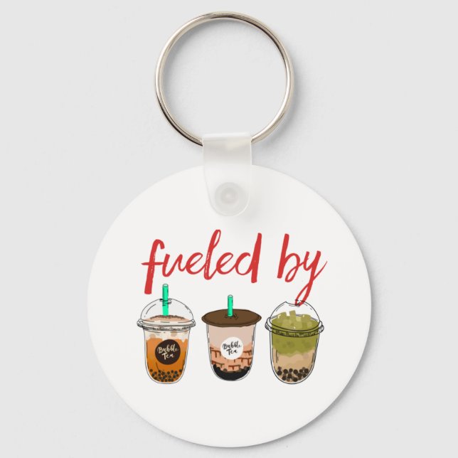 Funny and Cute Fuelled By Bubble Tea Boba Lover Key Ring (Front)
