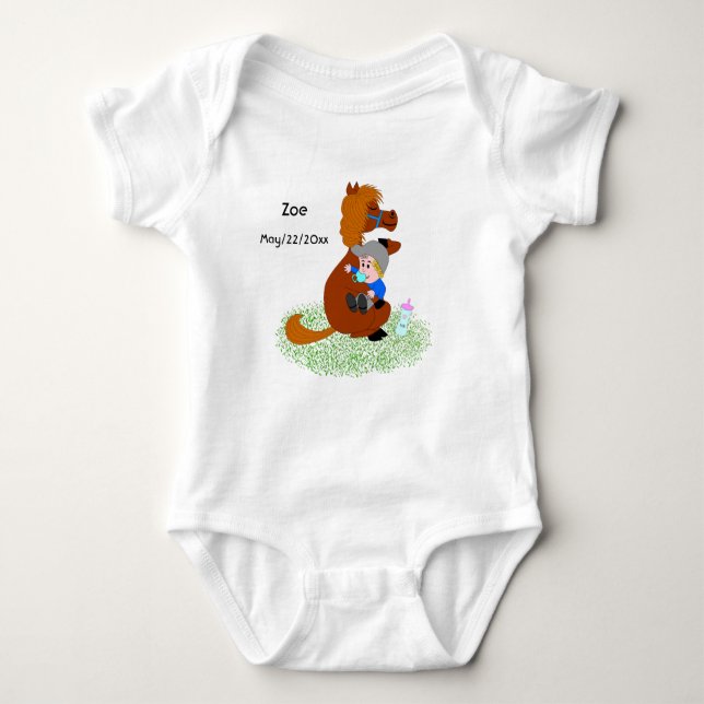 Funny and cute pony with baby - cute  baby bodysuit (Front)