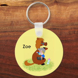 Funny and cute pony with baby -  key ring