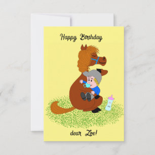 Funny and cute pony with baby - kids birthday invitation