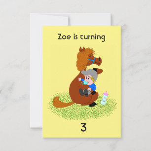 Funny and cute pony with baby - kids birthday invitation