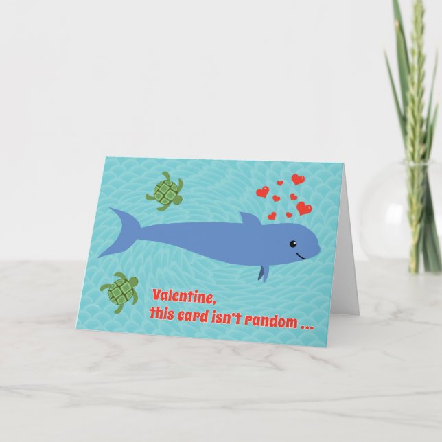 Funny and Cute Porpoise Sea Turtle Valentine Pun Holiday Card (Front)