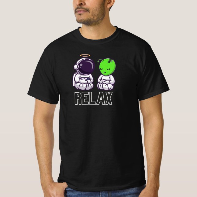 Funny And Cute Relax Alien And Astronaut T-Shirt (Front)