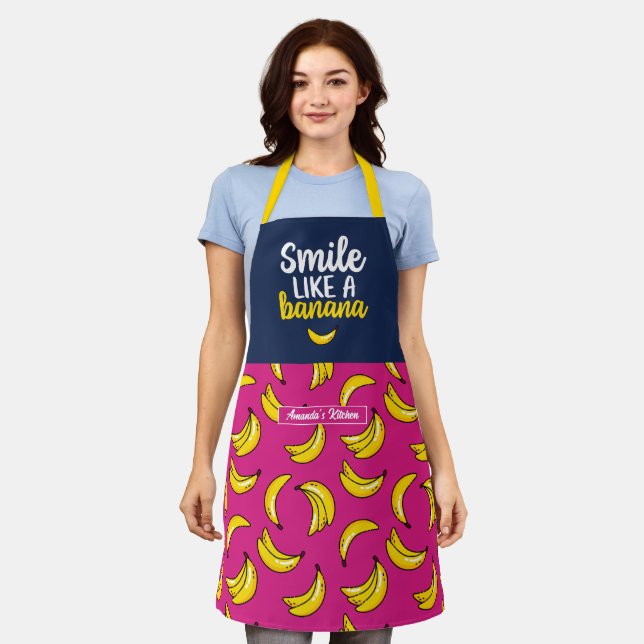 Funny and Cute Smile Like A Banana Pattern Apron (Worn)