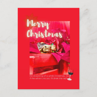 Funny and Cute WINE Christmas quote with tortoise Postcard