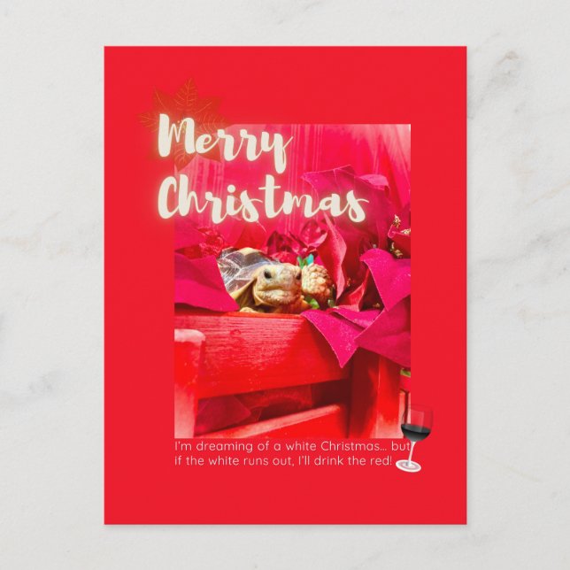 Funny and Cute WINE Christmas quote with tortoise Postcard (Front)
