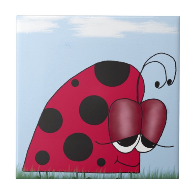 Funny and Euphoric Ladybug Ceramic Tile (Front)