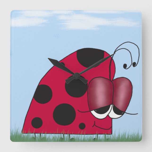 Funny and Euphoric Ladybug Square Wall Clock (Front)