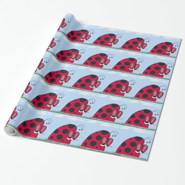 Funny and Euphoric Ladybug Wrapping Paper (Unrolled)