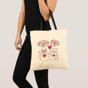Funny and Grumpy Valentines Day Cat Couple Tote Bag