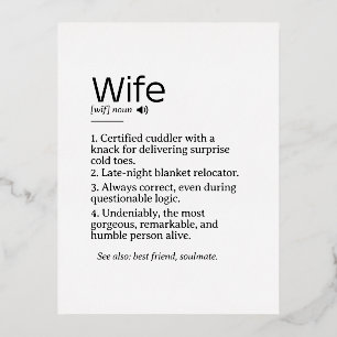 Funny and Heartfelt Wife Definition  Foil Holiday Postcard