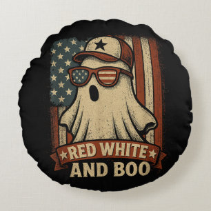 Funny and patriotic Red white and boo Round Cushion
