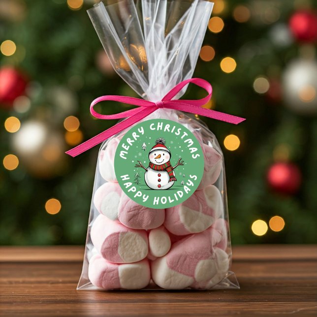 Funny And Playful Christmas Holiday Snowman  Classic Round Sticker (Packaging Idea Snowman Sticker)