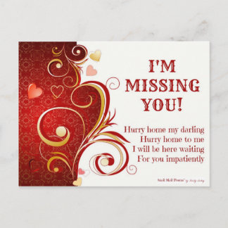 Funny and Romantic I Miss You Poem with Hearts Postcard