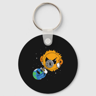 Funny And Solar Eclipse Cartoon Earth Moon Key Ring