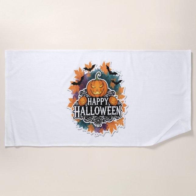 Funny and Spooky Halloween Quotes Happy Beach Towel (Front)