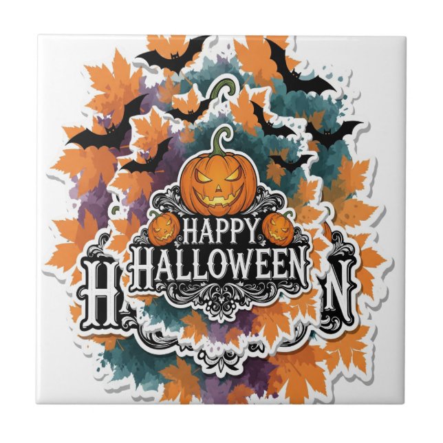 Funny and Spooky Halloween Quotes Happy Ceramic Tile (Front)