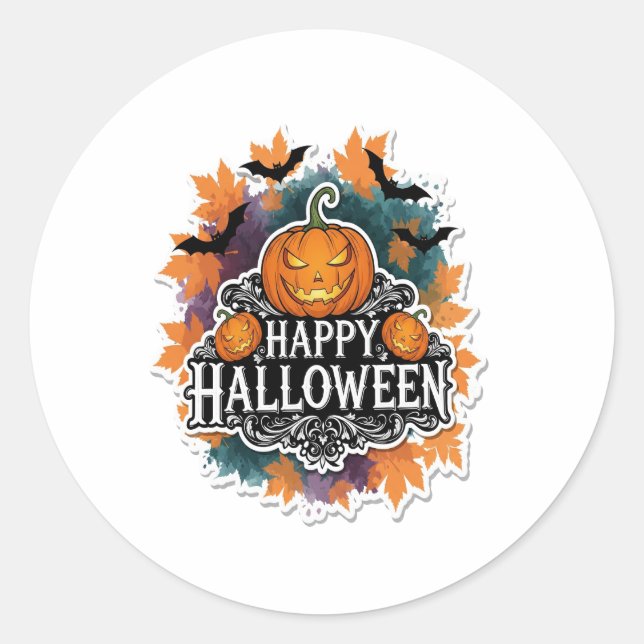 Funny and Spooky Halloween Quotes Happy Classic Round Sticker (Front)