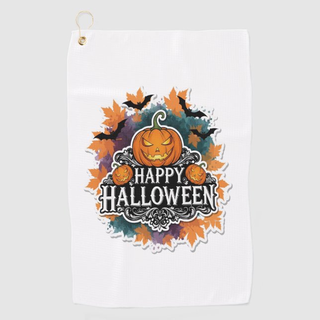 Funny and Spooky Halloween Quotes Happy Golf Towel (Front)