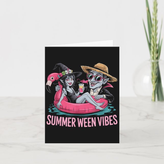 Funny and Witch Float Halloween Summer Ween Party Card (Front)