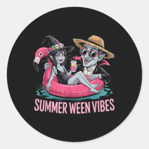 Funny and Witch Float Halloween Summer Ween Party Classic Round Sticker