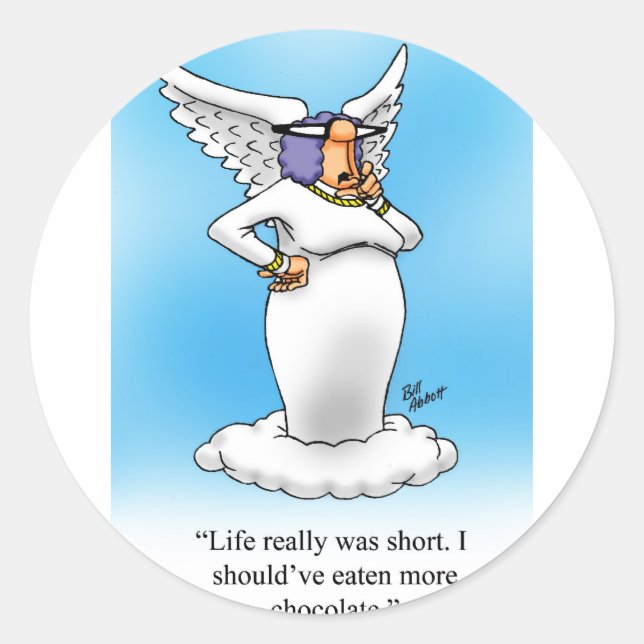 Funny Angel Cartoon Gift! Classic Round Sticker (Front)