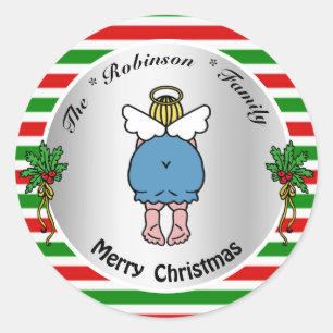 Funny Angel Red and Green Colours Personalised Xma Classic Round Sticker
