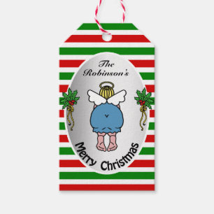 Funny Angel Red and Green Colours Personalised Xma Gift Tags