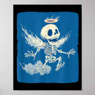 Funny Angel Skeleton with Halo in Heaven for Boys Poster