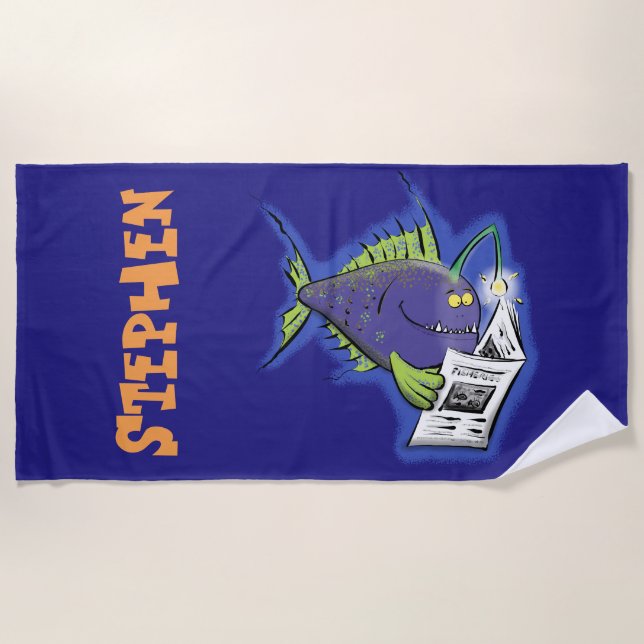 funny angler fish cartoon beach towel (Front)