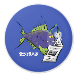 Funny angler fish cartoon ceramic knob