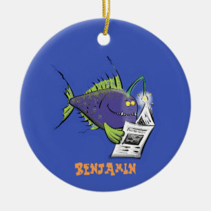 Funny angler fish cartoon ceramic ornament